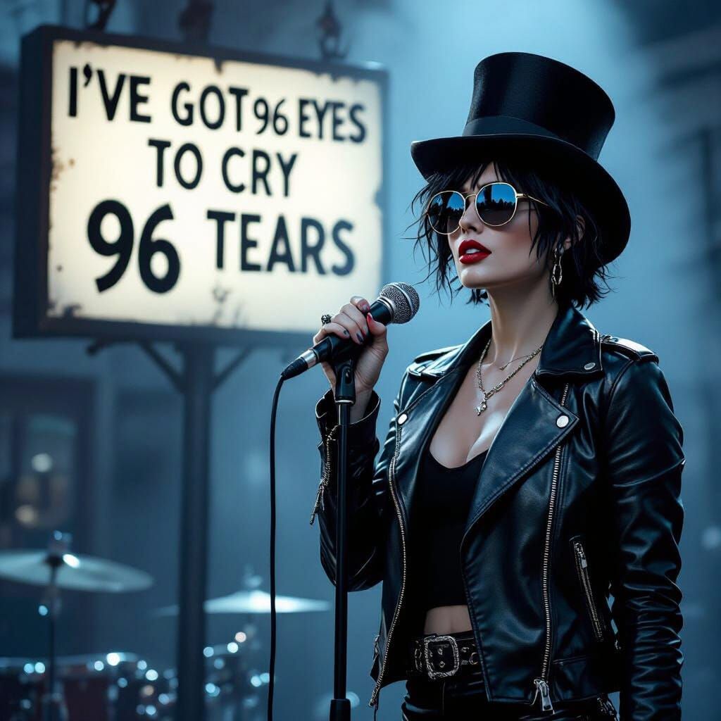 French Woman with Microphone in Neo-Noir Style