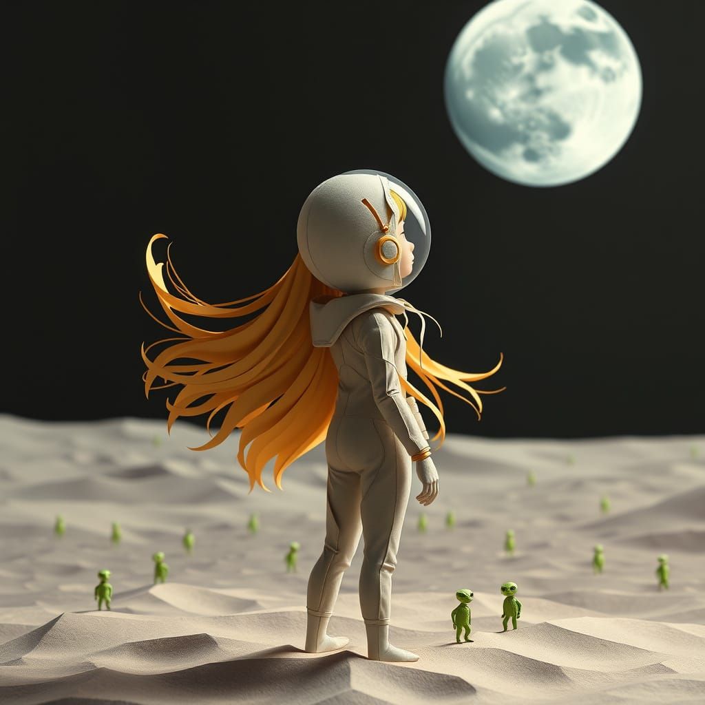 Surreal Girl in Origami-Inspired Austronat Suit Under Moonli...
