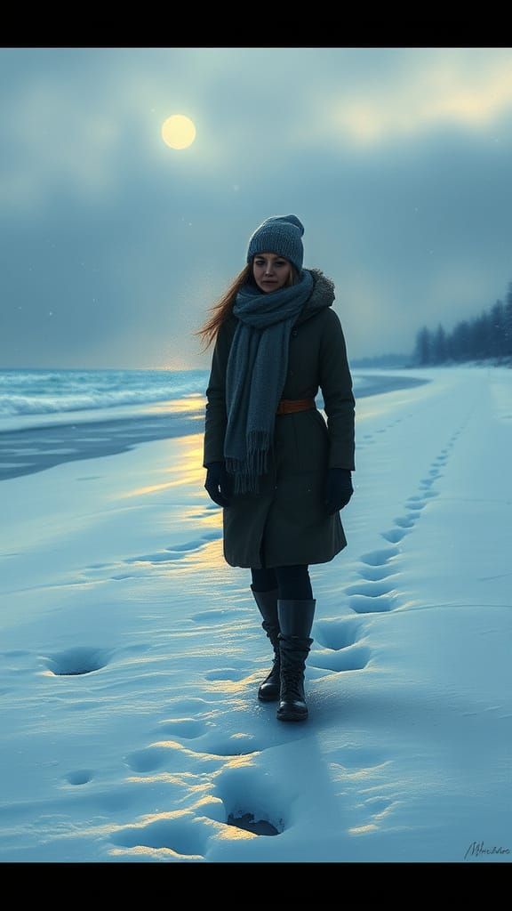 Winter Beach Walk: Evocative Landscape Painting