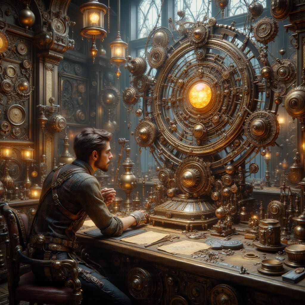 Steampunk Orrery in Inventor's Workshop