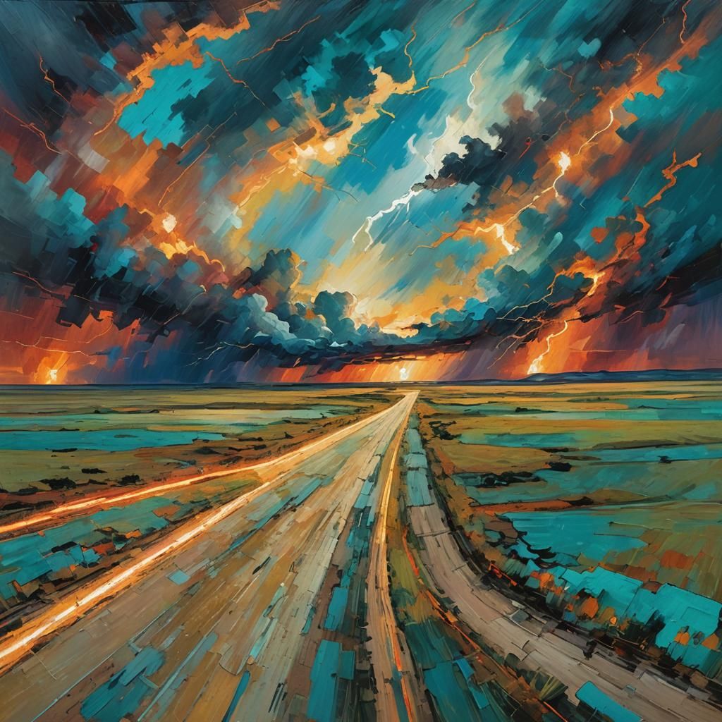 Abstract Lightning Storm in Impressionist Style