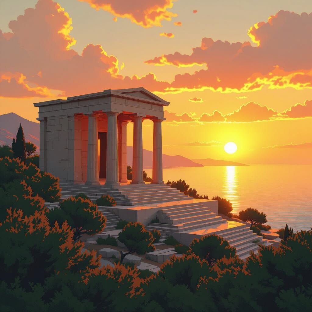 Temple of Poseidon Sunset with Mystical Atmosphere