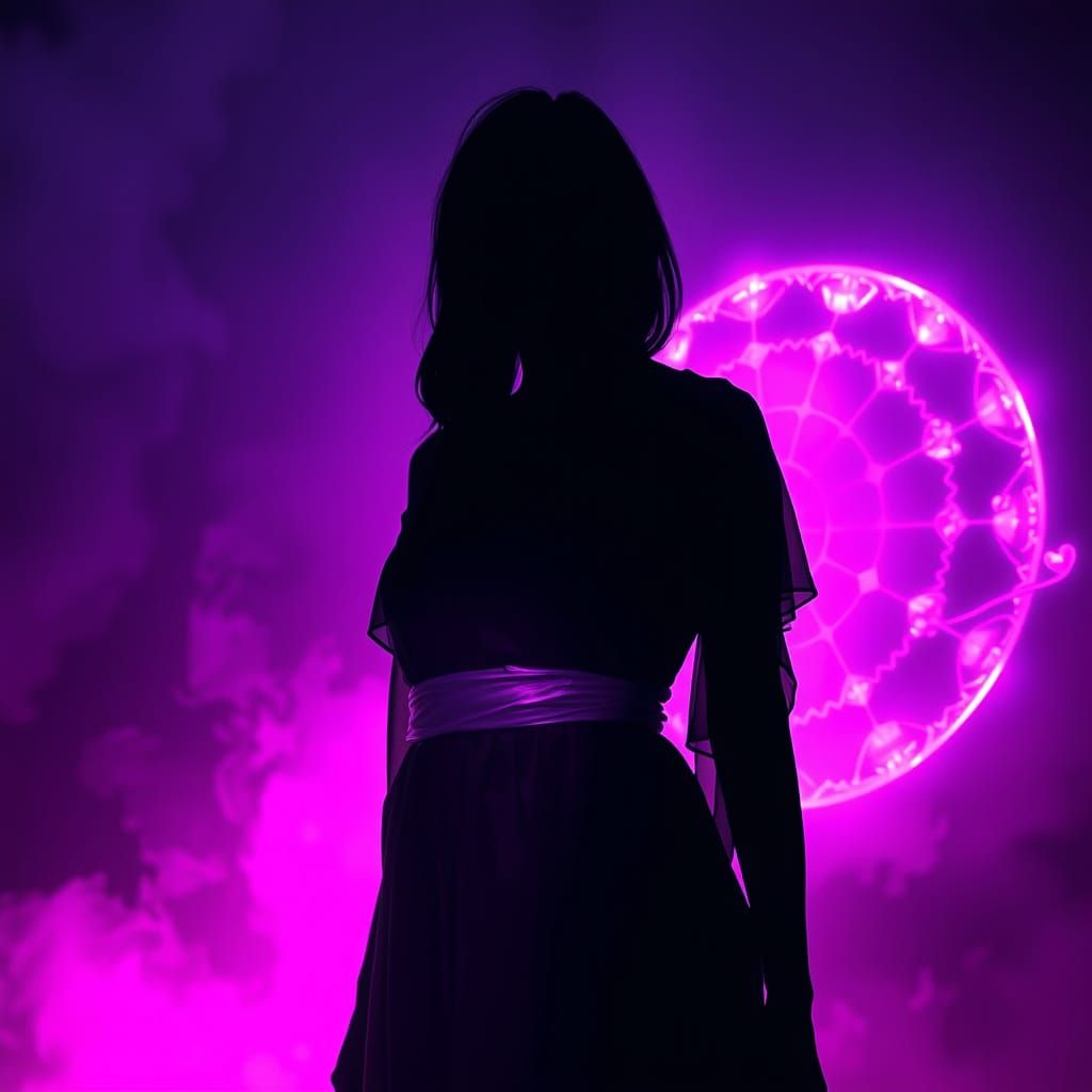 Ethereal Dark Goddess in Vibrant Magenta Glow