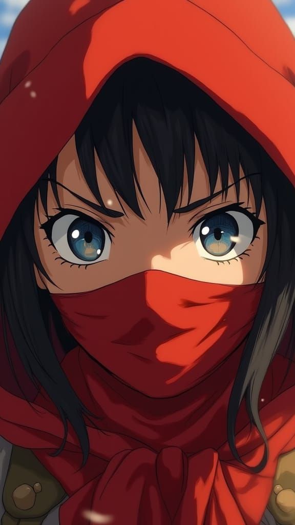 Defiant Female Warrior in Studio Ghibli Cel Style