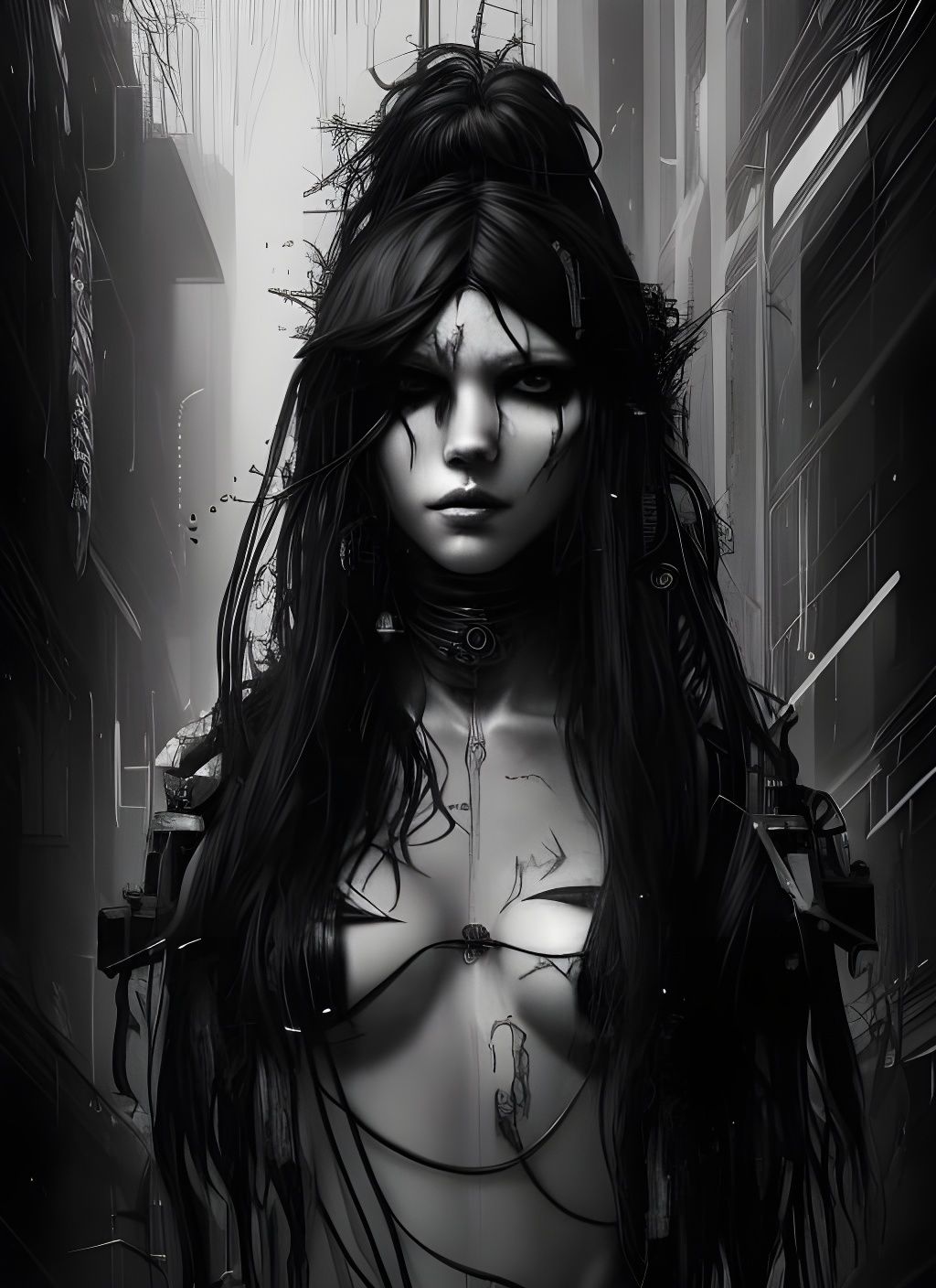 Cyberpunk Goth Goddess Digital Illustration in 8k