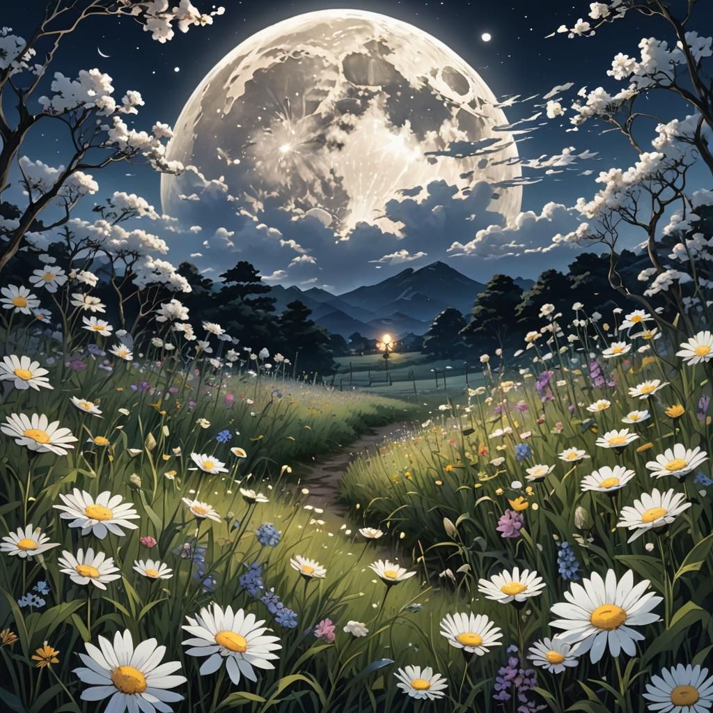 Moonlit Meadow in Anime Style