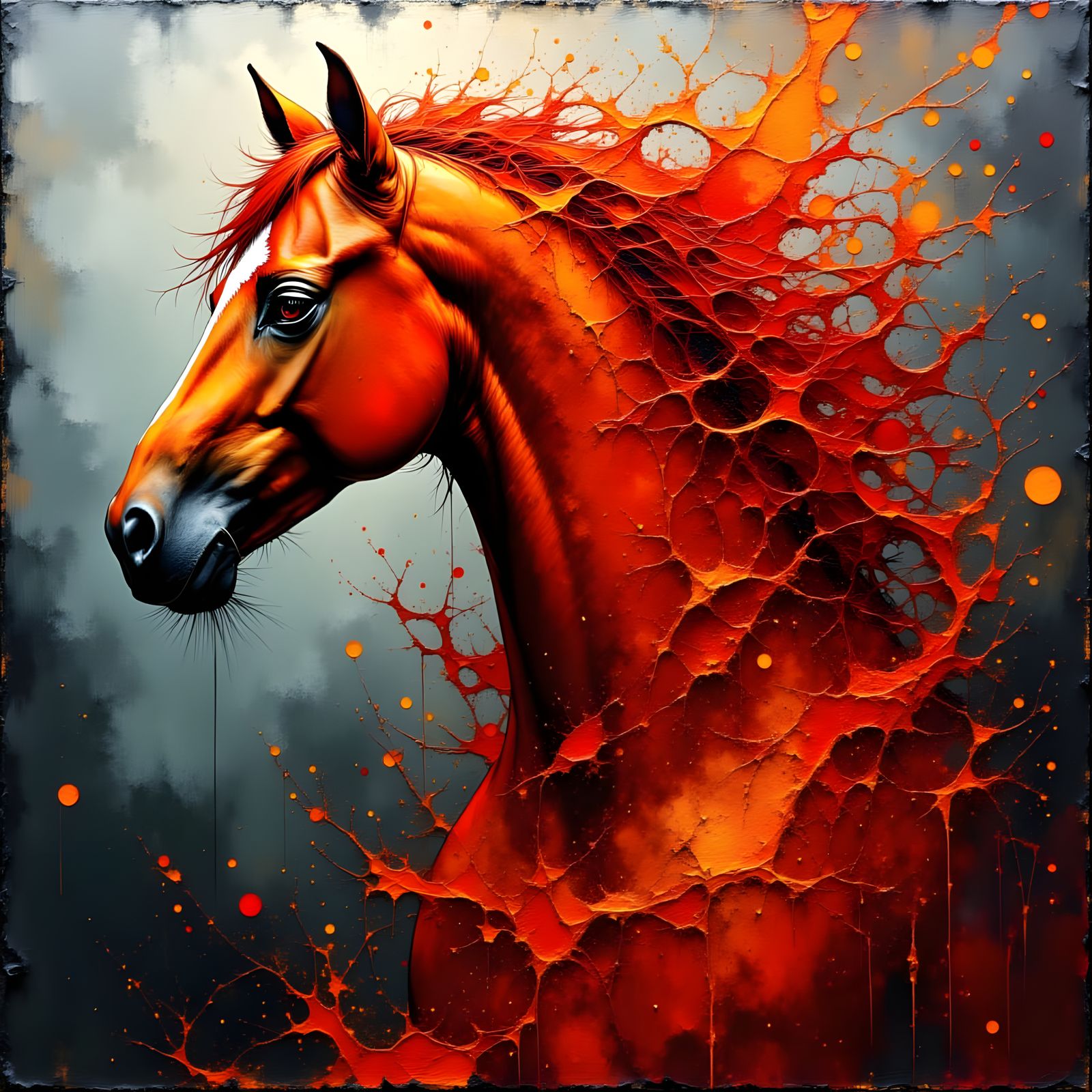 Surreal Red Horse Dissolving into Crimson Smoke