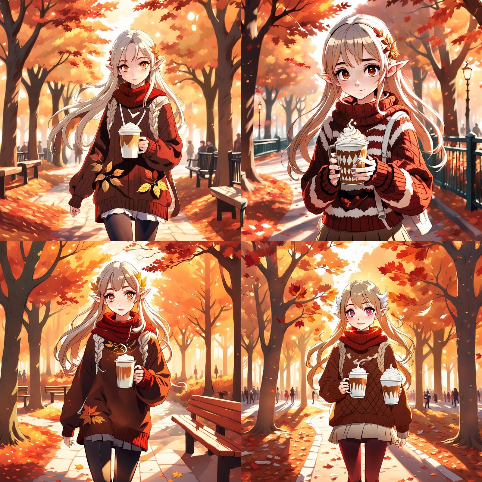 Elven Girl in Autumn Park: 3D Anime Art