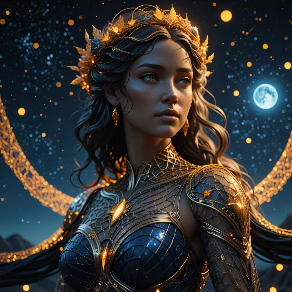 Hyper-Realistic Aphrodite Digital Sculpture in Starry Night....