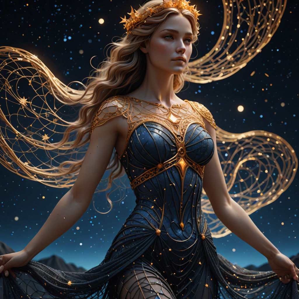 Hyper-Realistic Goddess of Love in Starry Night Scene