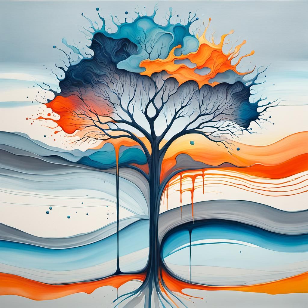 Abstract Expressionist Landscape with Flowing Organic Lines