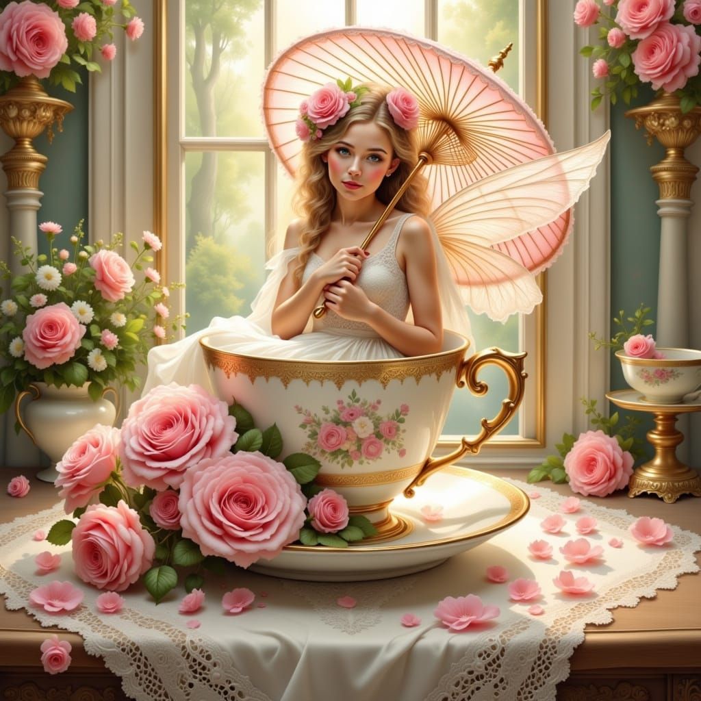 Fairy in Coffee Cup: Pastel Watercolor Art