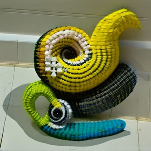 Three-Dimensional Snail Sculpture Made of Woven Plastic