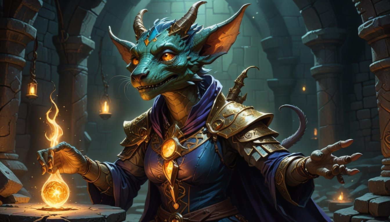 Cosmic Kobold Sorceress Heals Party in Dungeon