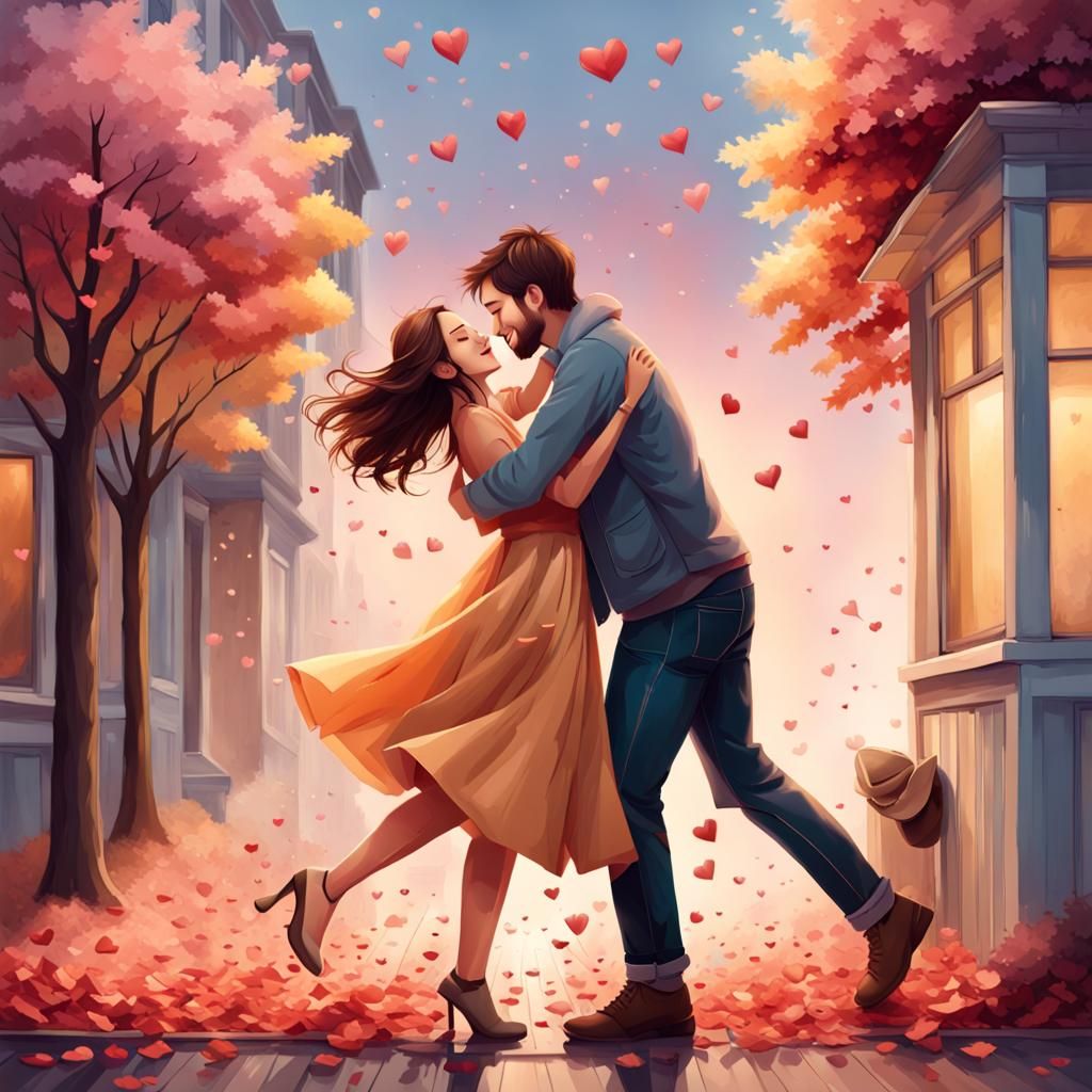 Heartfelt Illustration of a Couple Falling in Love