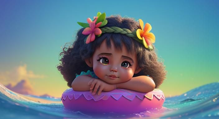Baby Moana with Flower: Pixar-Style 3D Art