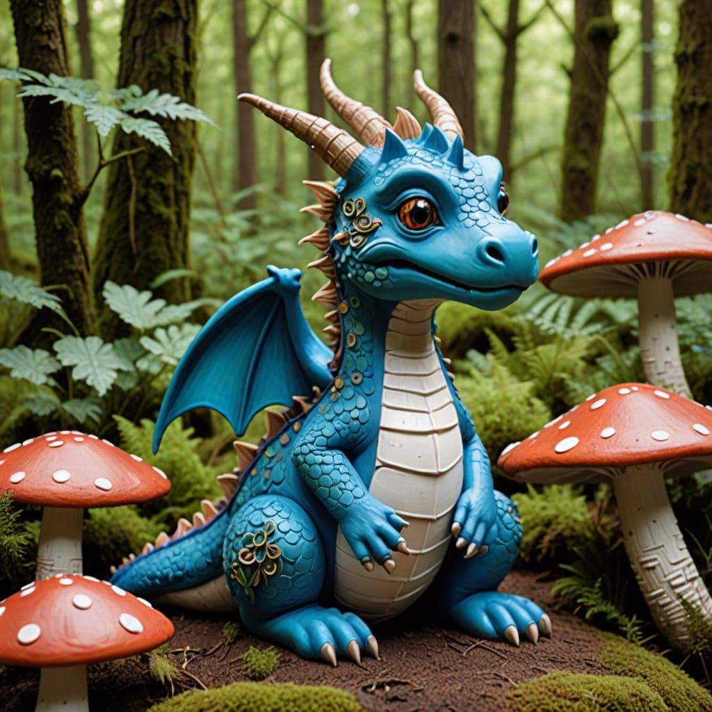 Clay Dragon in Whimsical Toadstool Forest