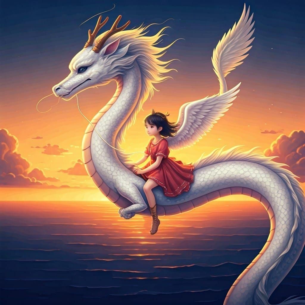 Angel Princess on Dragon: Anime Cel-Shaded Art