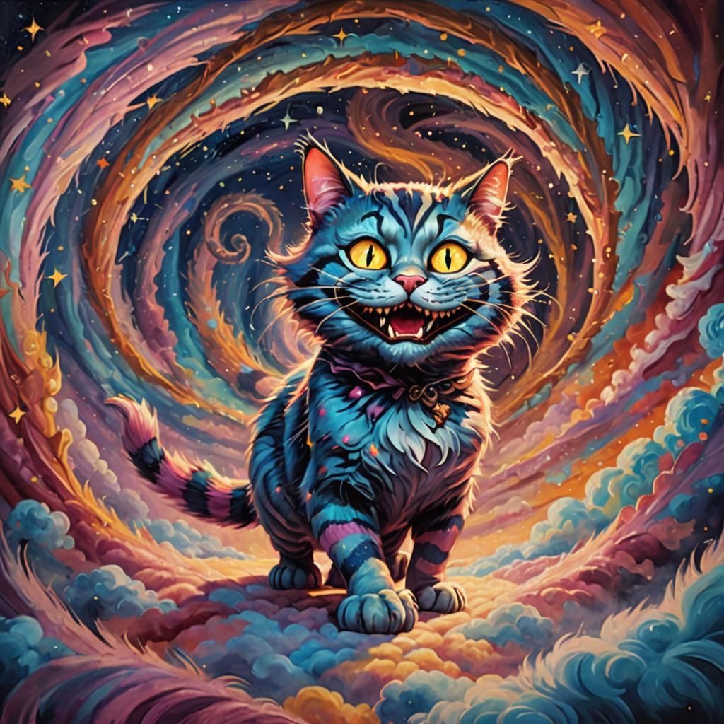 Surreal Cheshire Cat in Cosmic Wonderland