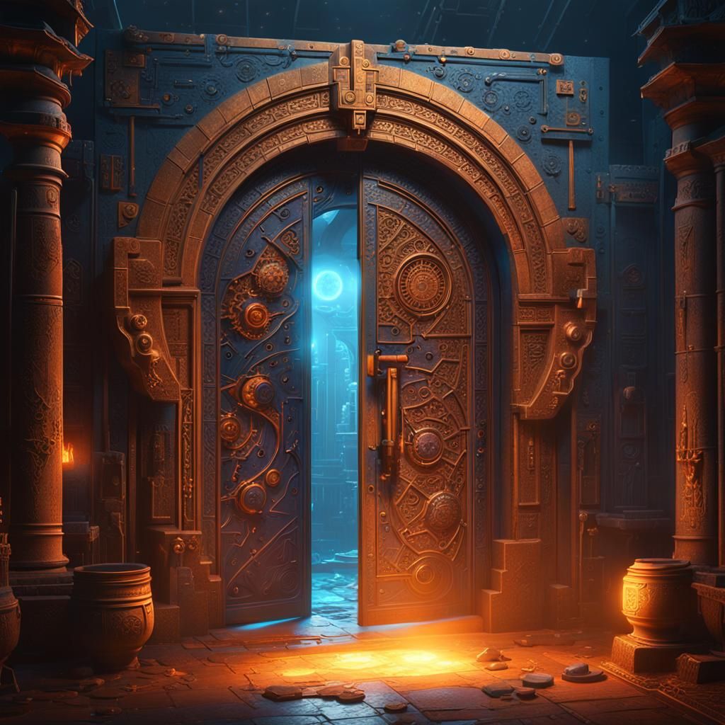 Ancient Door Reveals Futuristic Lab, Fantasy Concept Art