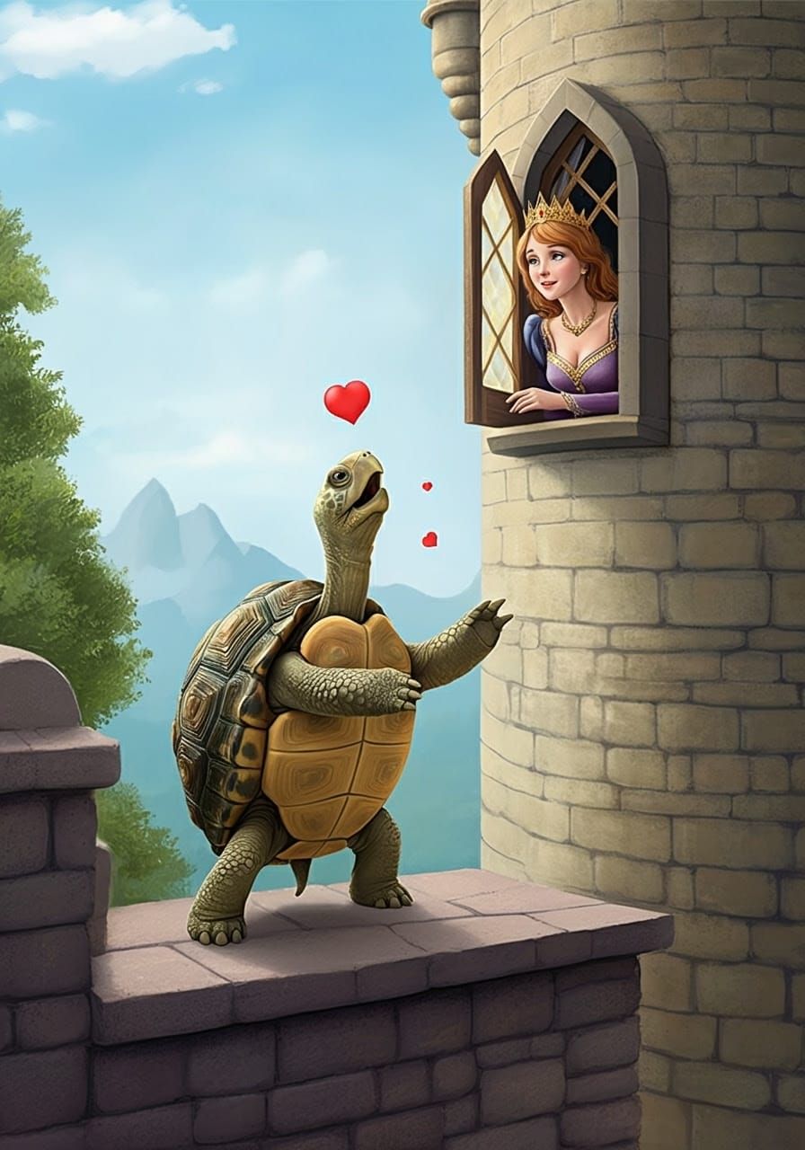 Turtle Serenading Princess in Castle Tower