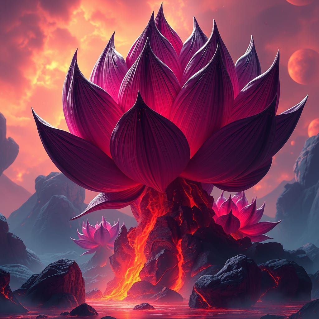 Ethereal Volcanic Bloom in Cyberpunk Hues