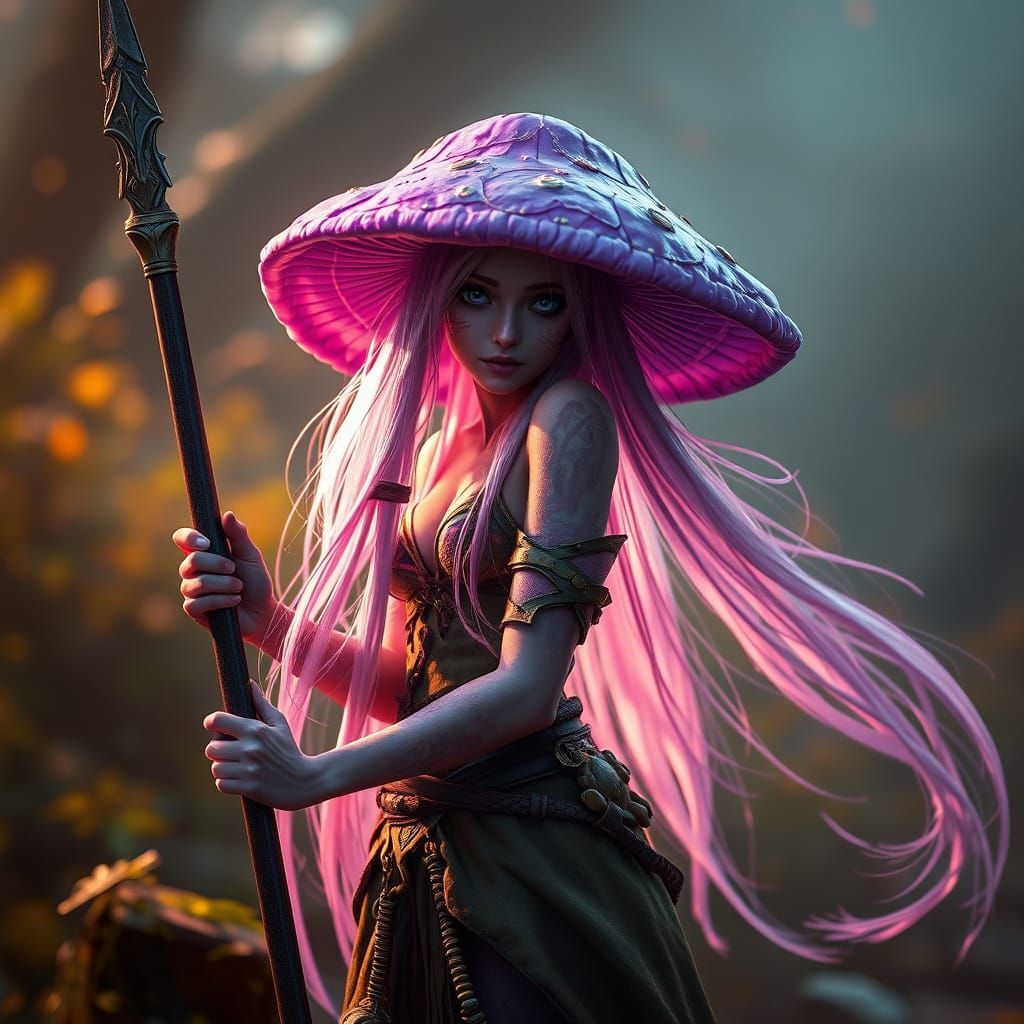 Fantasy Amazonian Mushroom Warrior in Dark Fantasy Art