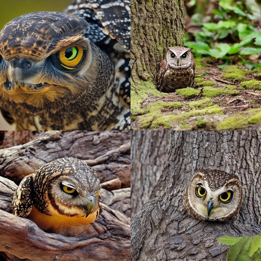 Tortoise-Owl Hybrid in Professional Photography Style