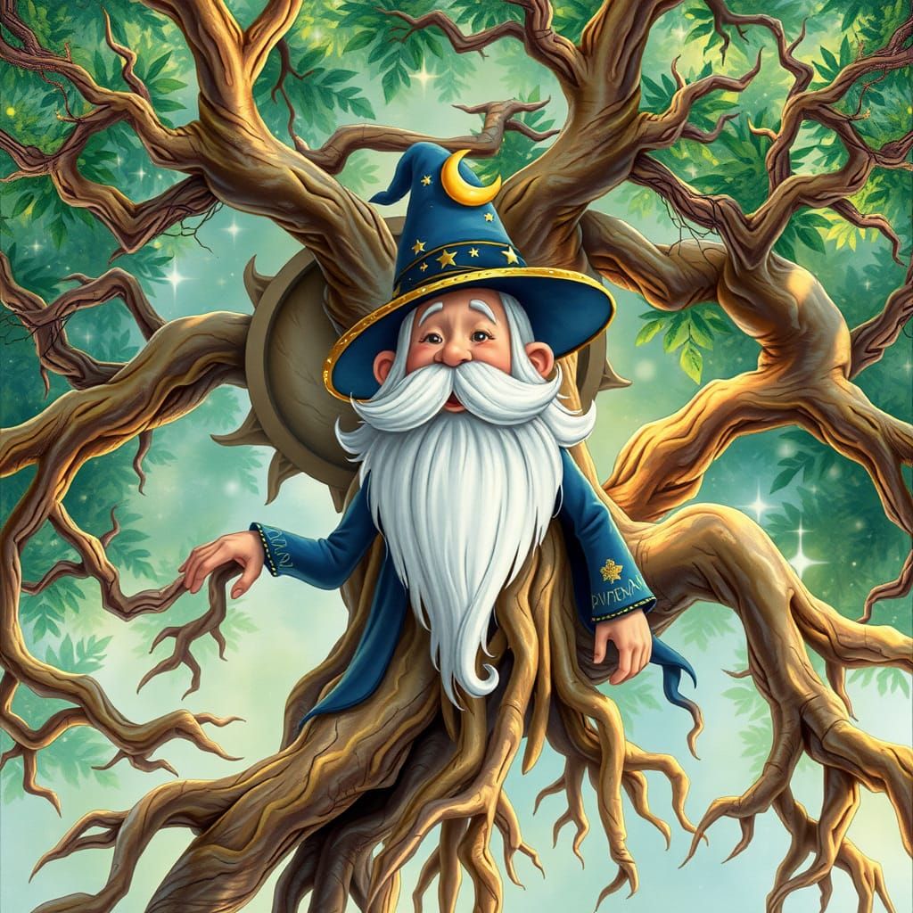 Whimsical Wizard in Enchanted Tree