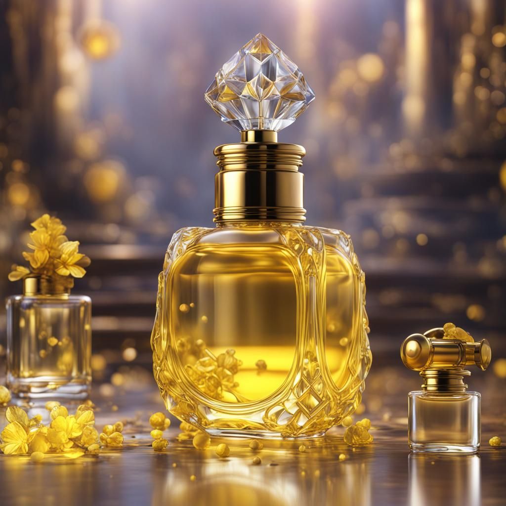 Crystal Perfume Bottle with Yellow Oil, Matte Painting