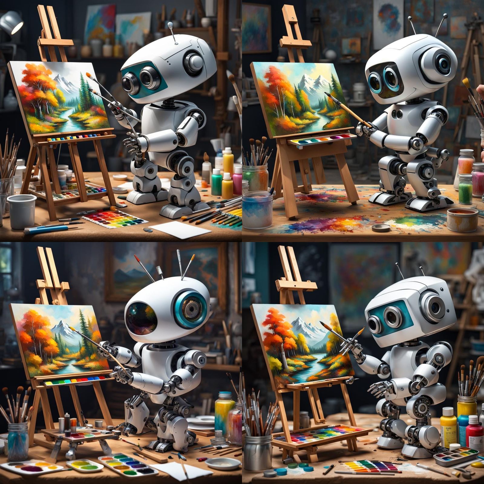 Mechanical Bob Ross Robot Painting an Oil Painting