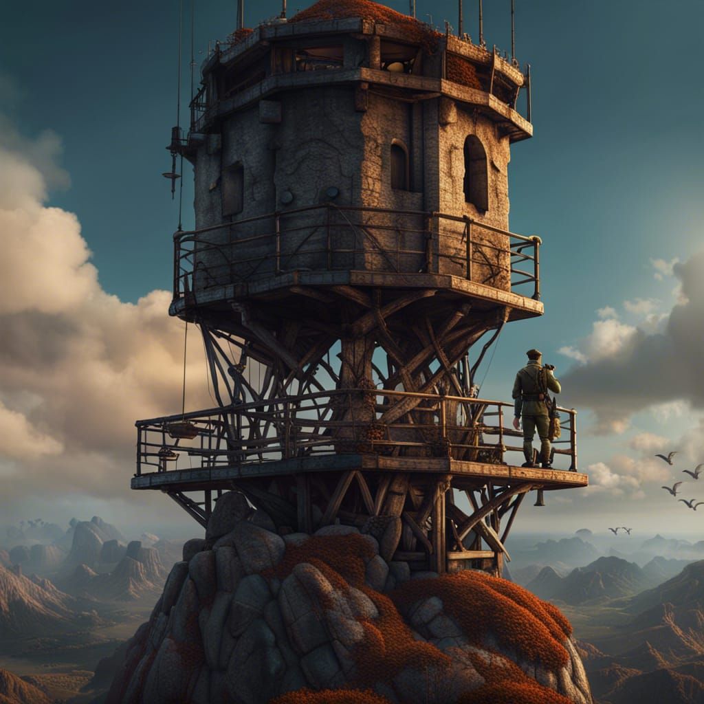 Detailed Watchtower Matte Painting with Guard