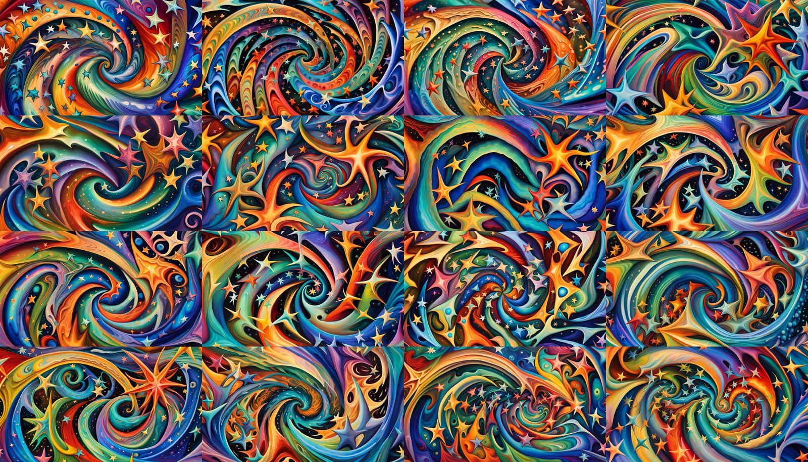 Iridescent Stars in Abstract Expressionist Impasto Style