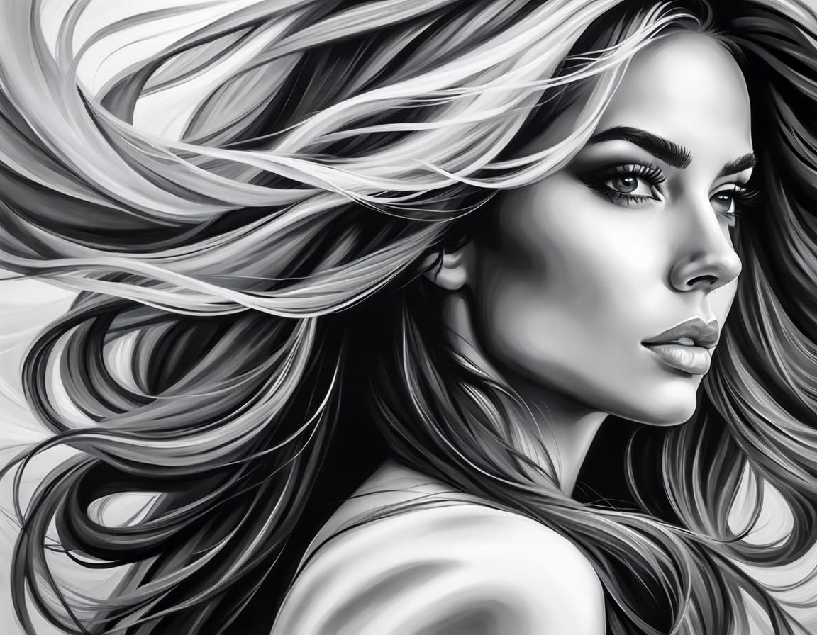 Elegant Woman in Monochrome Oil Painting