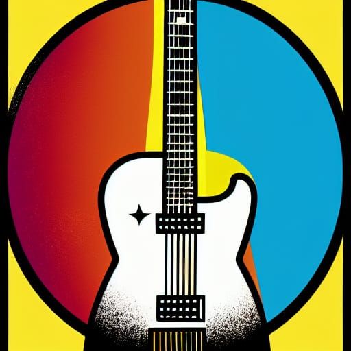 Guitar in Pop Art Style Screen Print