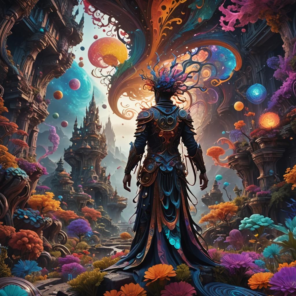 Mystical Figure Manifests in Psychedelic Digital Art