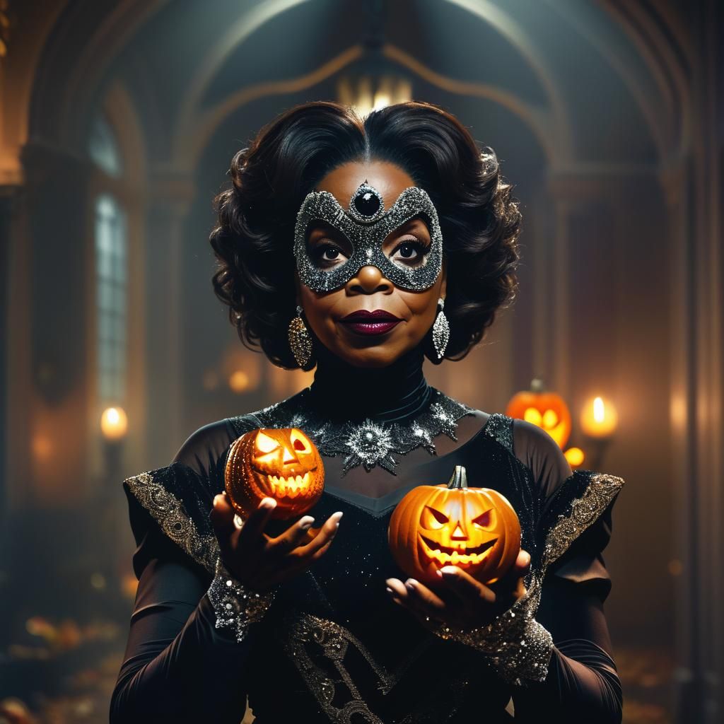 Oprah Winfrey at Halloween Gala in Hyperrealistic Style