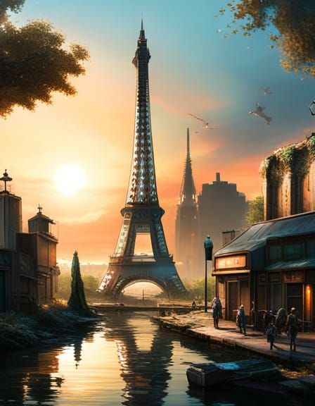 Post-Apocalyptic Eiffel Tower in Dystopian Paris