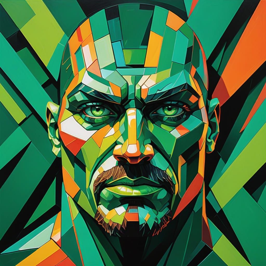 Cubist Cyclops Masterpiece: Emerald Eye and Fragmented Forms