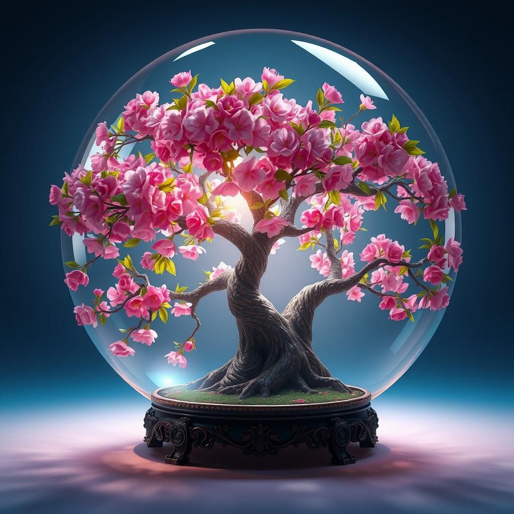 Cherry Blossom Tree in Crystal Ball: Digital Matte Painting