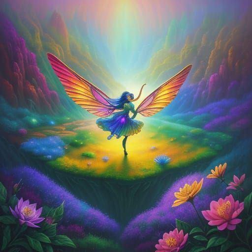 Fairy in a Mysterious Valley: Surreal Oil Painting