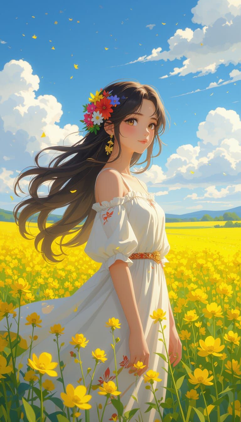 Girl in Mustard Field: 3D Anime Art Style