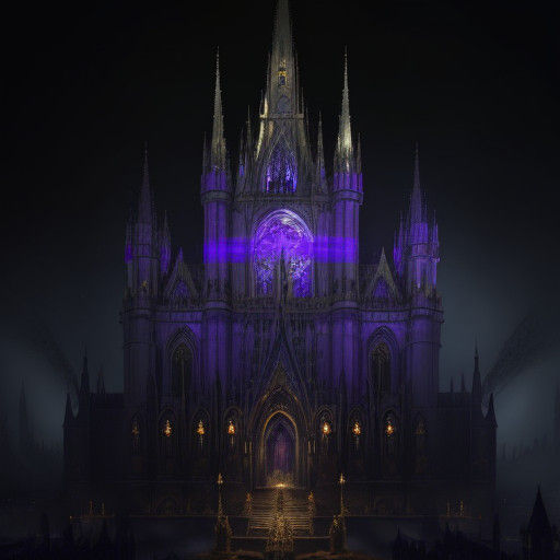 Gothic Christmas Cathedral Illuminated by Dark Fantasy Light...
