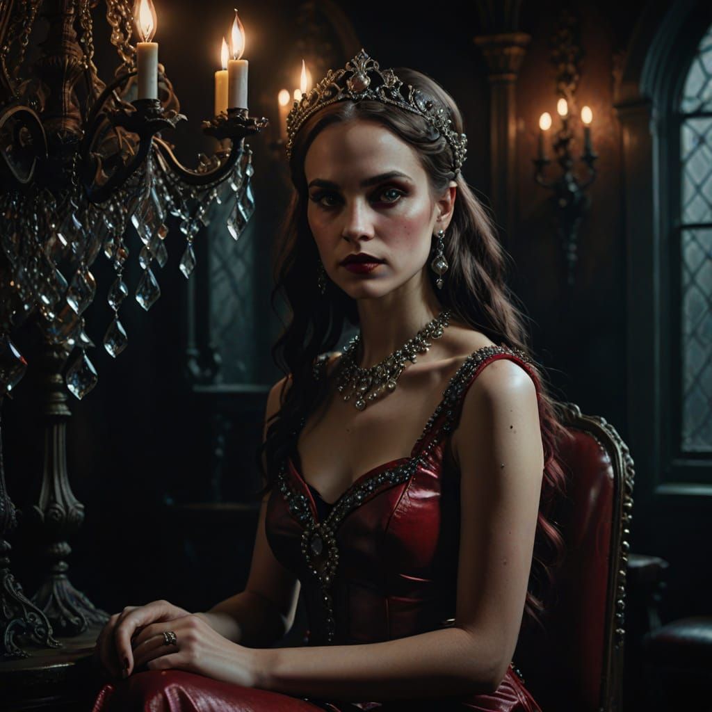 Woman in Red Dress: Gothic Romantic Oil Painting