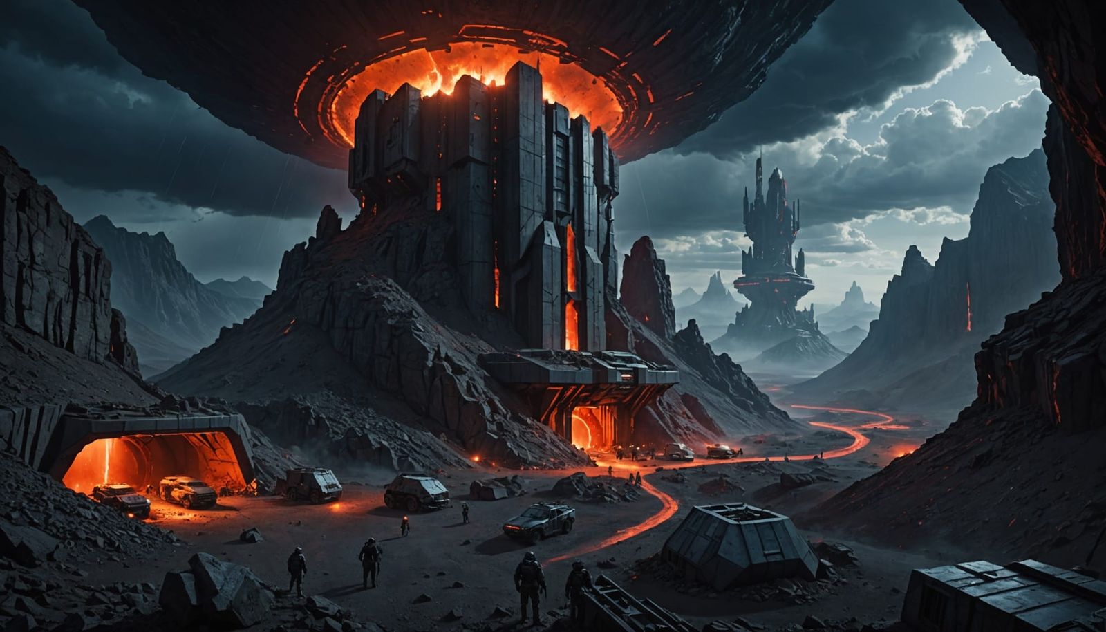 Futuristic Mountain Hideout Under Stormy Skies