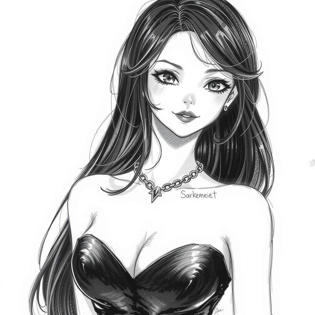 Anime Style Pencil Sketch of Sophisticated Woman