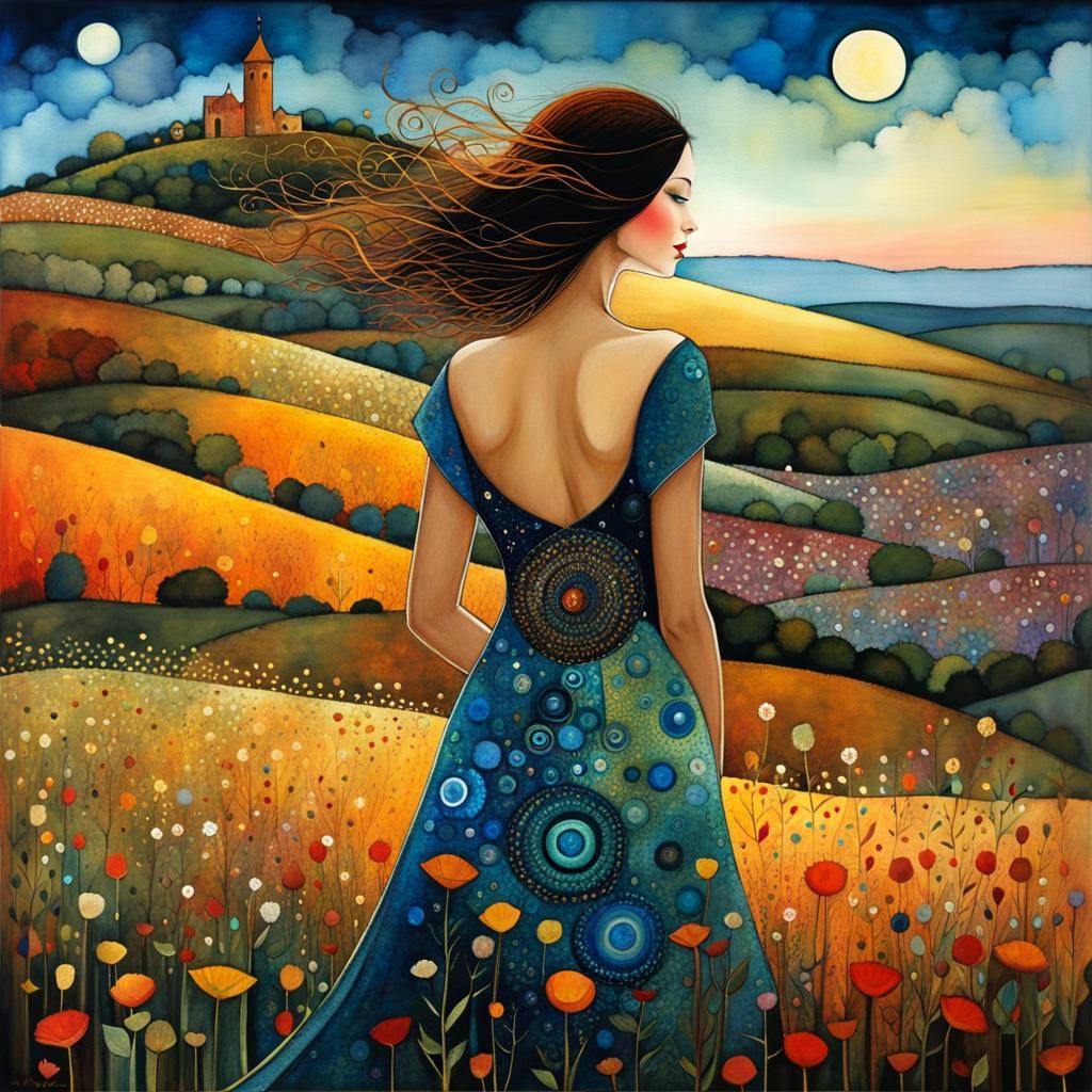 Girl on Windy Hill: Art Brut Digital Illustration