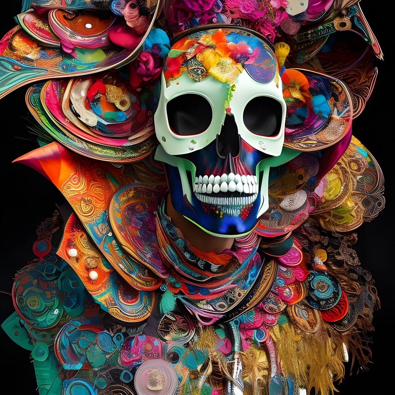 Futuristic Skull Mask Fashion Model in Digital Art Style