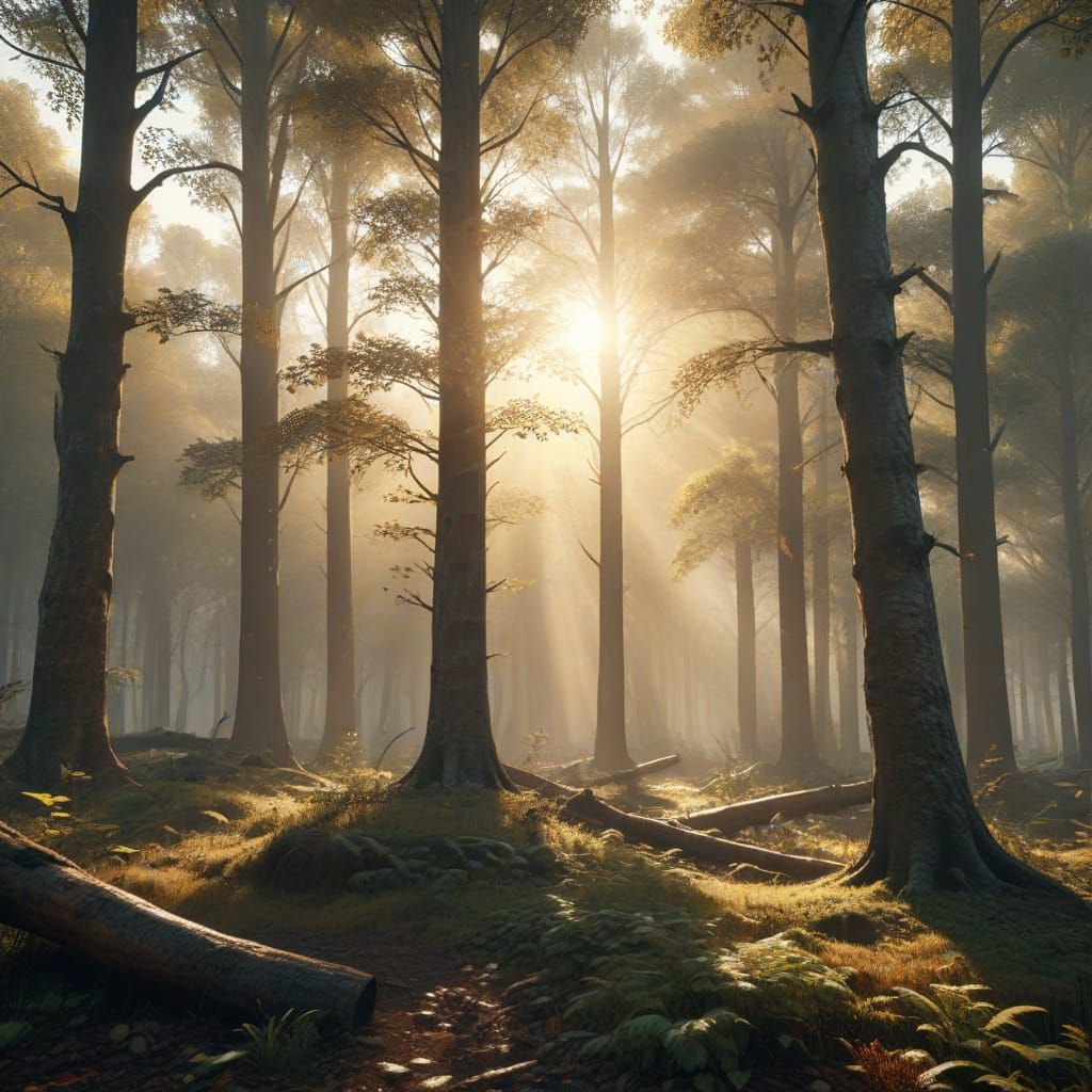 Golden Sunlight Through Forest Trees