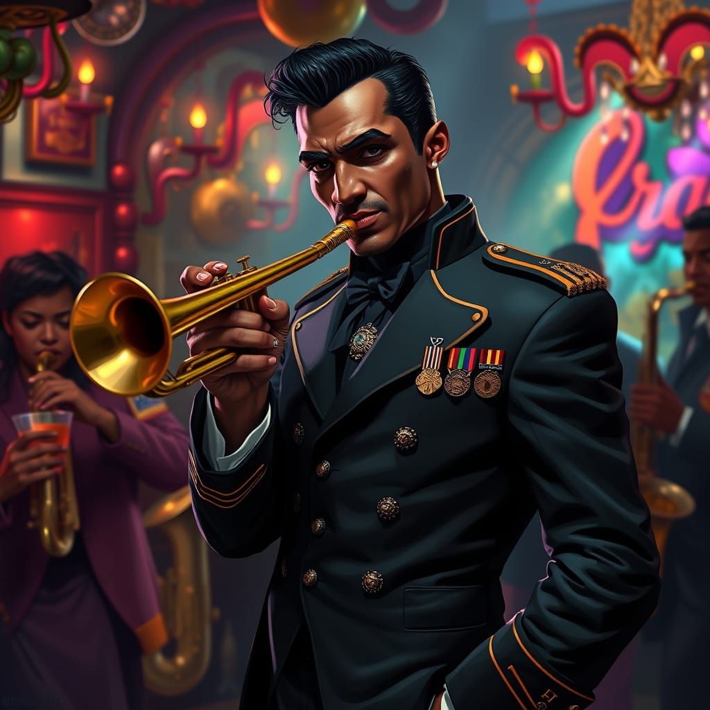 Vampire Trumpeter in Jazz Club, Matte Painting
